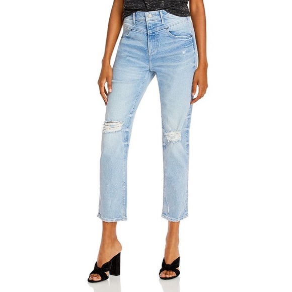 Aqua Jeans Aqua Yoke Detail Distressed Straight Leg Jeans In Light